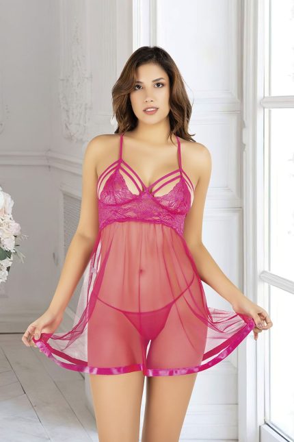 Lisinya946 Fuşya Dantel Gecelik