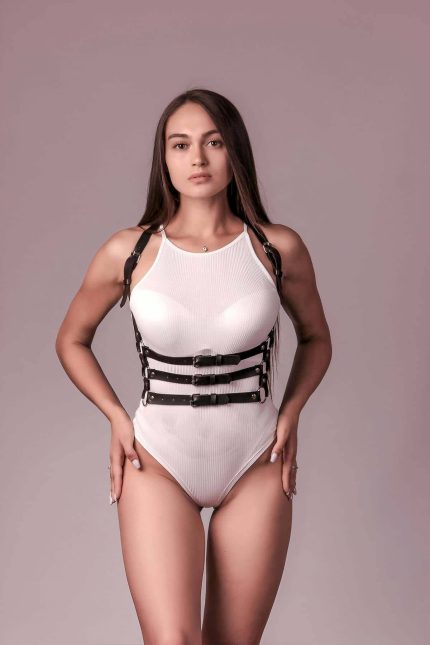 Lisinya41 3 Sıralı Göğüs Harness, Club Aksesuar, Seksi Deri Dans Aksesuarı