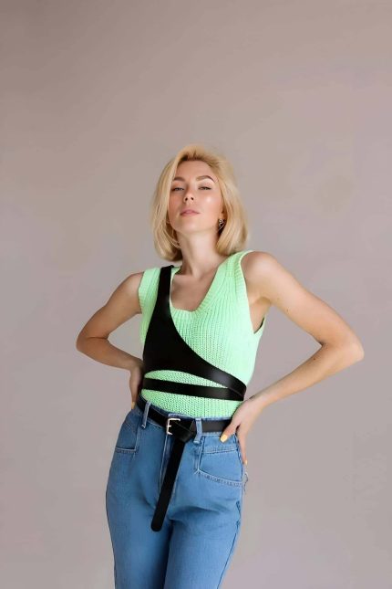 Lisinya41 Üçgen Giysi Göğüs Kemeri, Tek Omuzdan Askılı Deri Harness