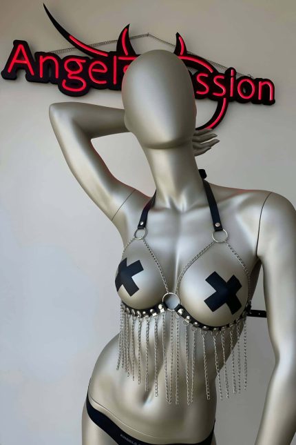 Lisinya41 Zincir Detaylı Deri Büstiyer